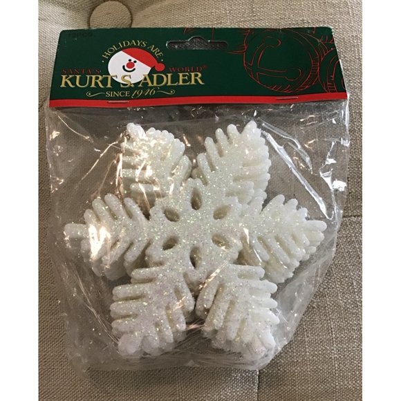 Kurt Adler 4”white Glitter Snowflake Ornament Set Of 12 New - Picture 1 of 2